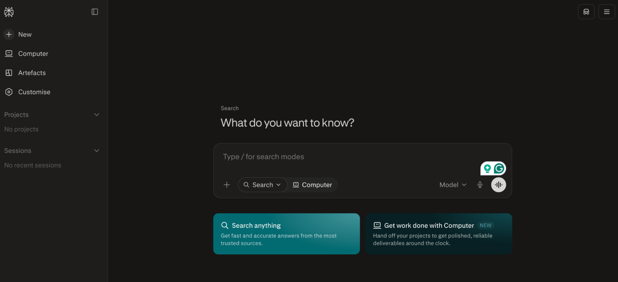 User interface of Perplexity AI